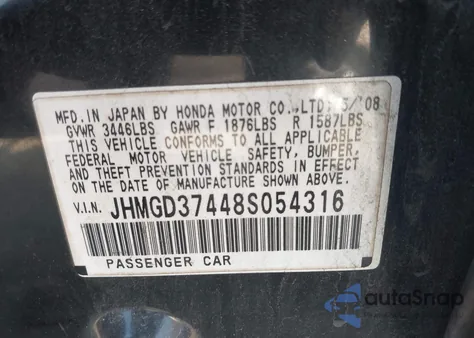 2008 Honda Fit from USA, damaged, VIN JHMGD37448S054316